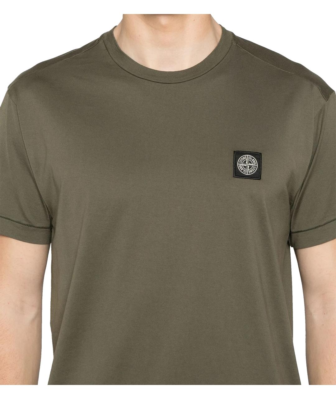 STONE ISLAND Хаки хлопковая футболка, фото 3
