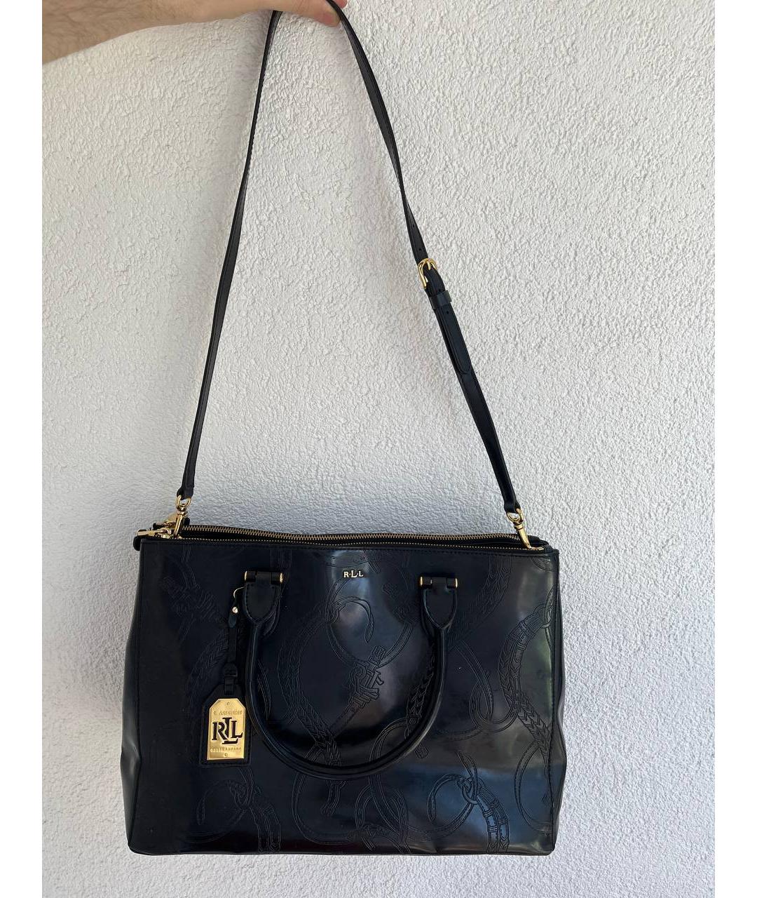 RALPH LAUREN COLLECTION Черная кожаная сумка с короткими ручками, фото 3