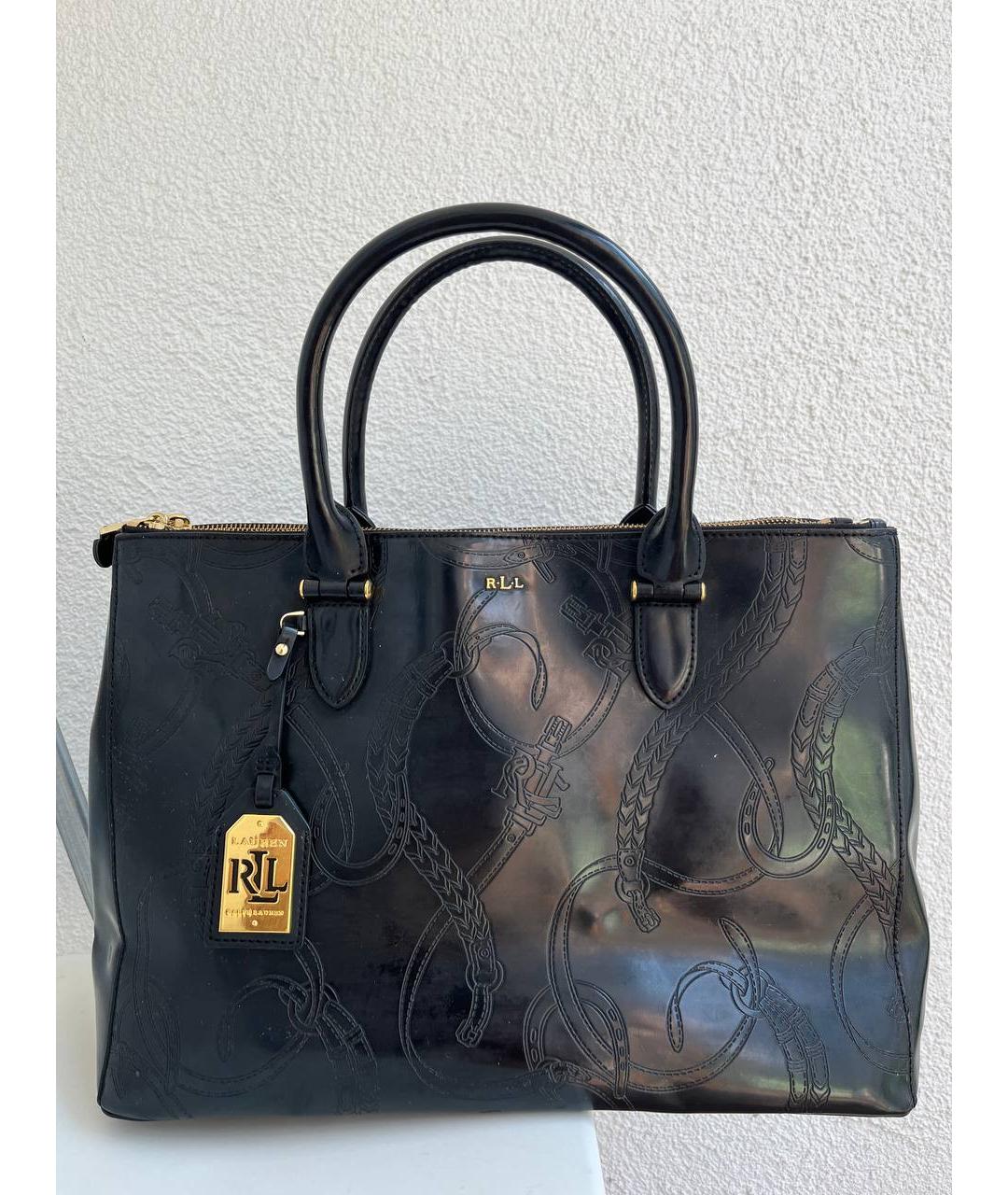 RALPH LAUREN COLLECTION Черная кожаная сумка с короткими ручками, фото 5