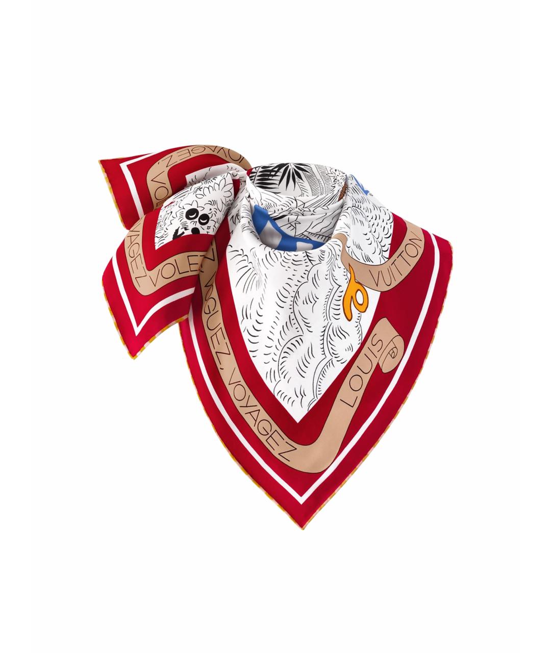 LOUIS VUITTON Красный шелковый платок, фото 1