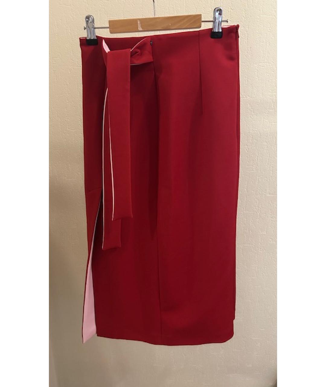 SPORTMAX Красная хлопко-эластановая юбка миди, фото 5