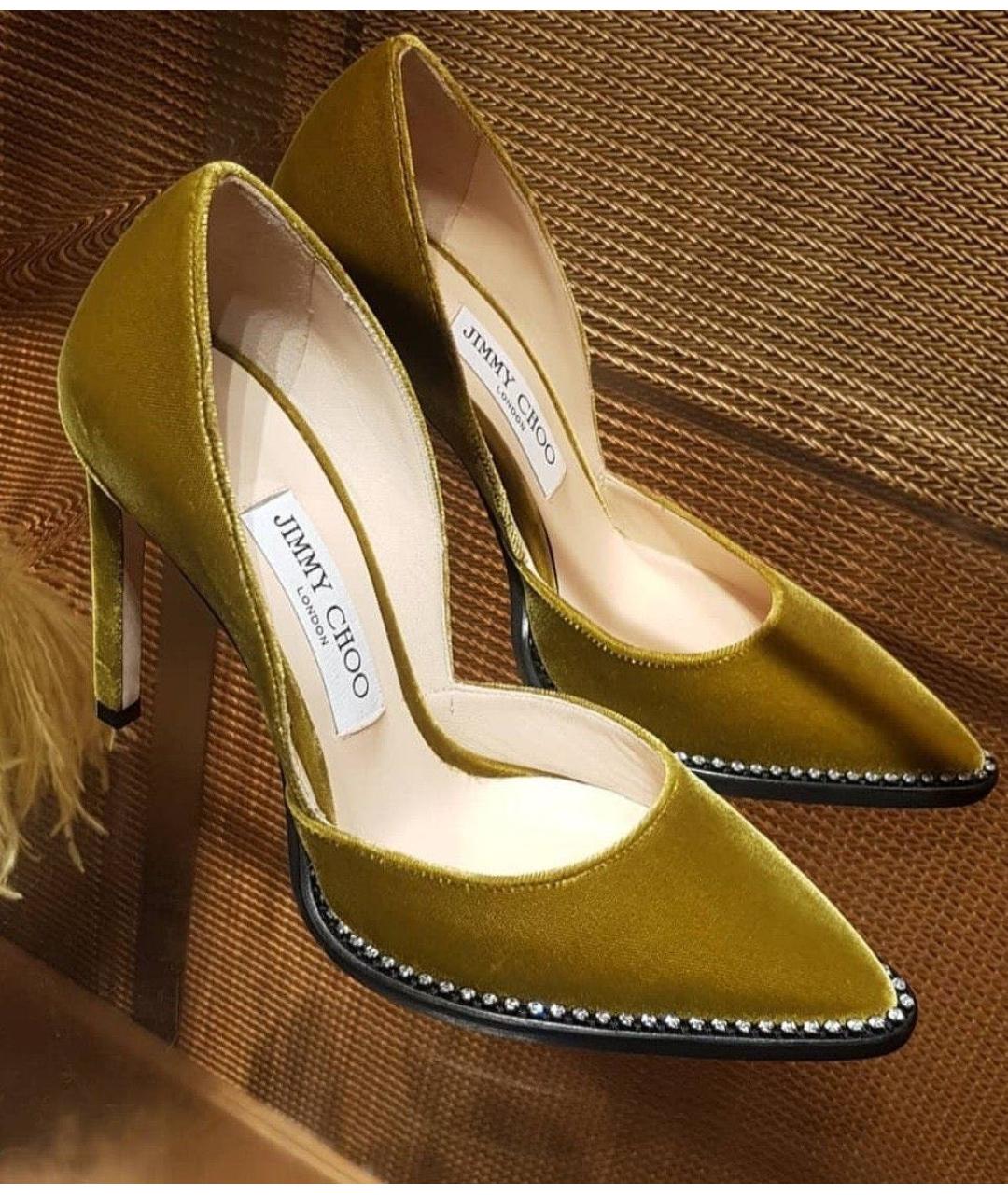 JIMMY CHOO Горчичные бархатные туфли, фото 6