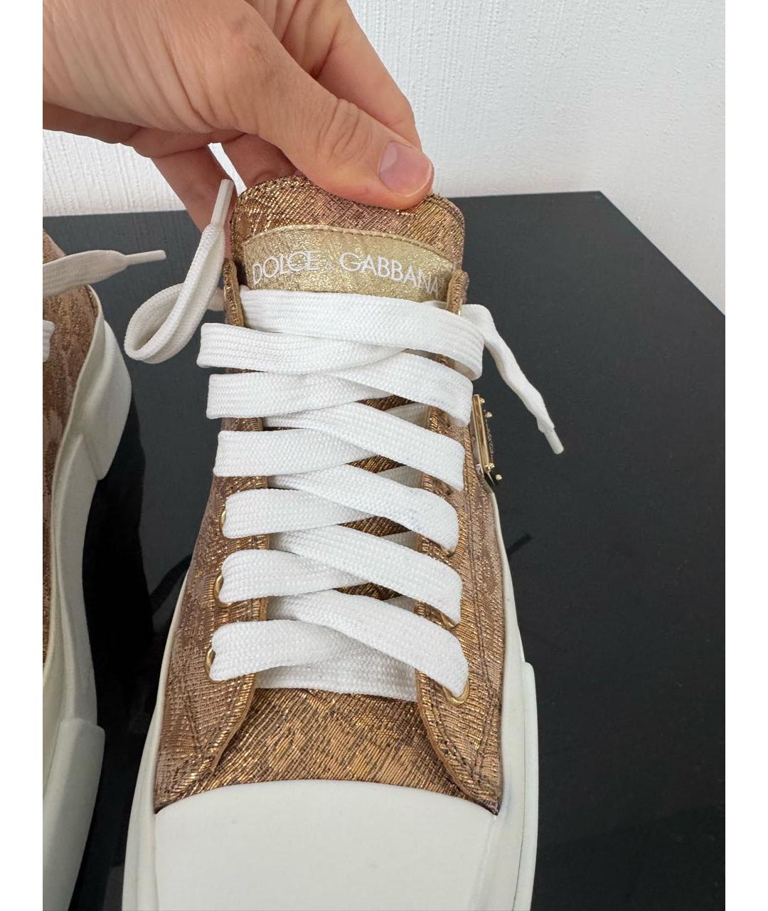 DOLCE&GABBANA Золотые текстильные кеды, фото 5