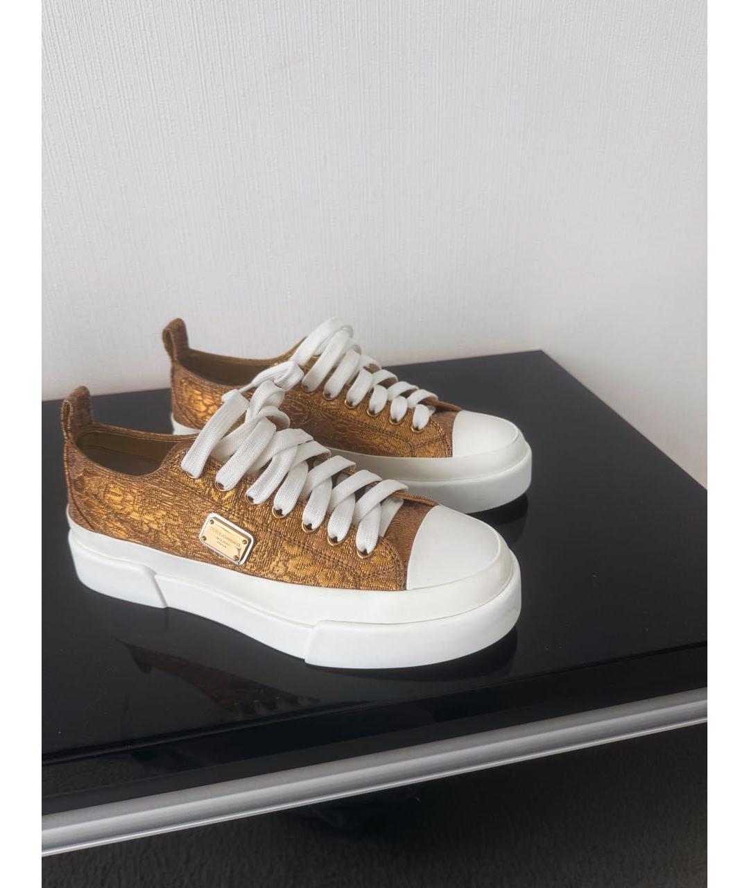 DOLCE&GABBANA Золотые текстильные кеды, фото 4