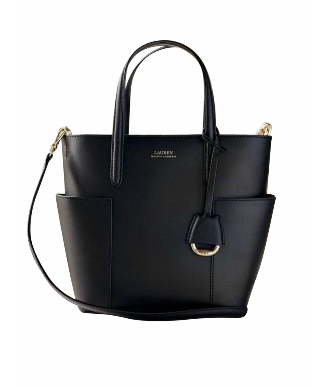RALPH LAUREN Черная кожаная сумка с короткими ручками, фото 1