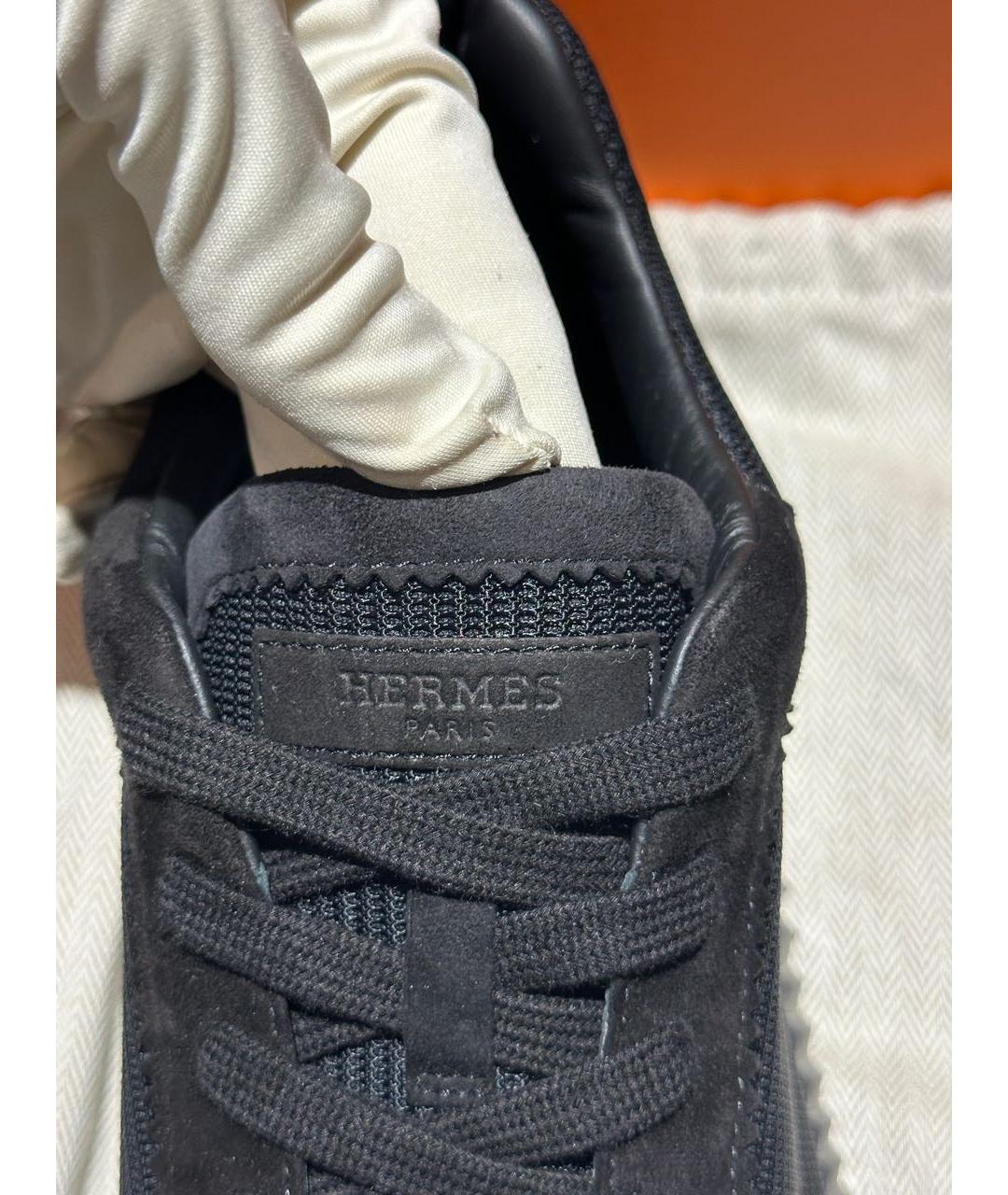 HERMES Черные текстильные низкие кроссовки / кеды, фото 5