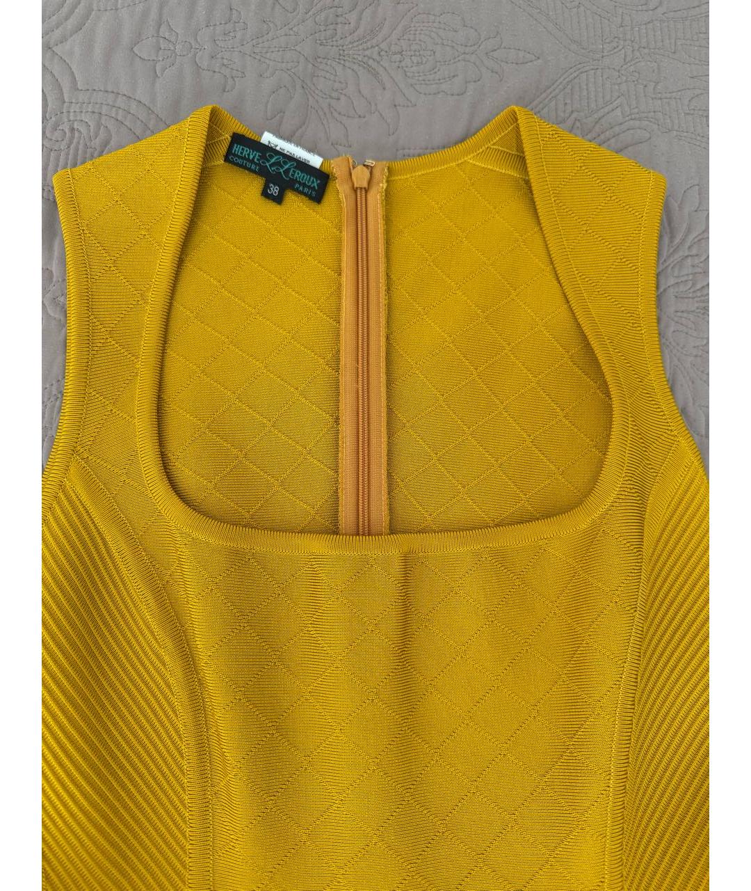 HERVE LEGER Желтое вискозное коктейльное платье, фото 3