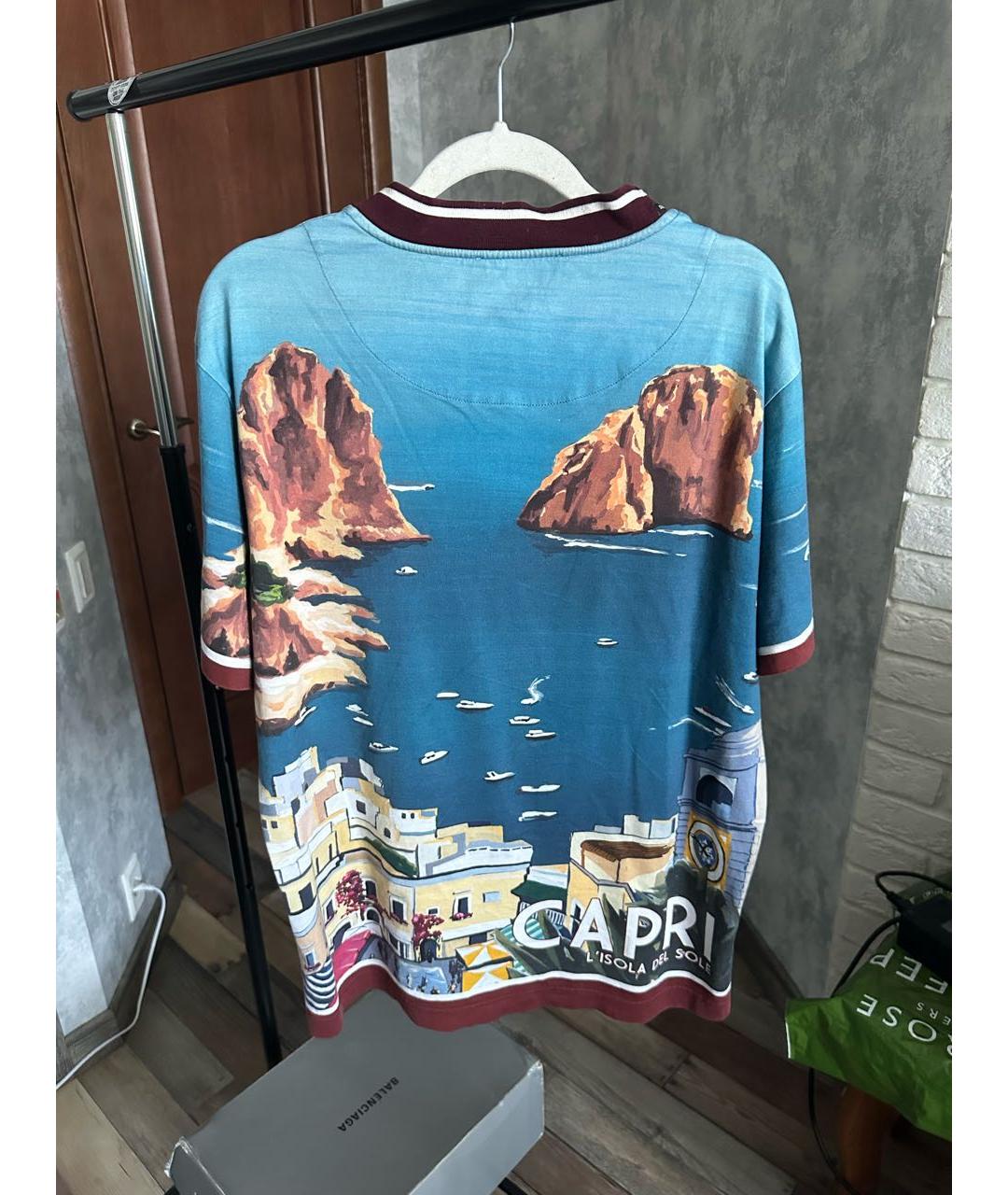 DOLCE&GABBANA Синяя хлопковая футболка, фото 2
