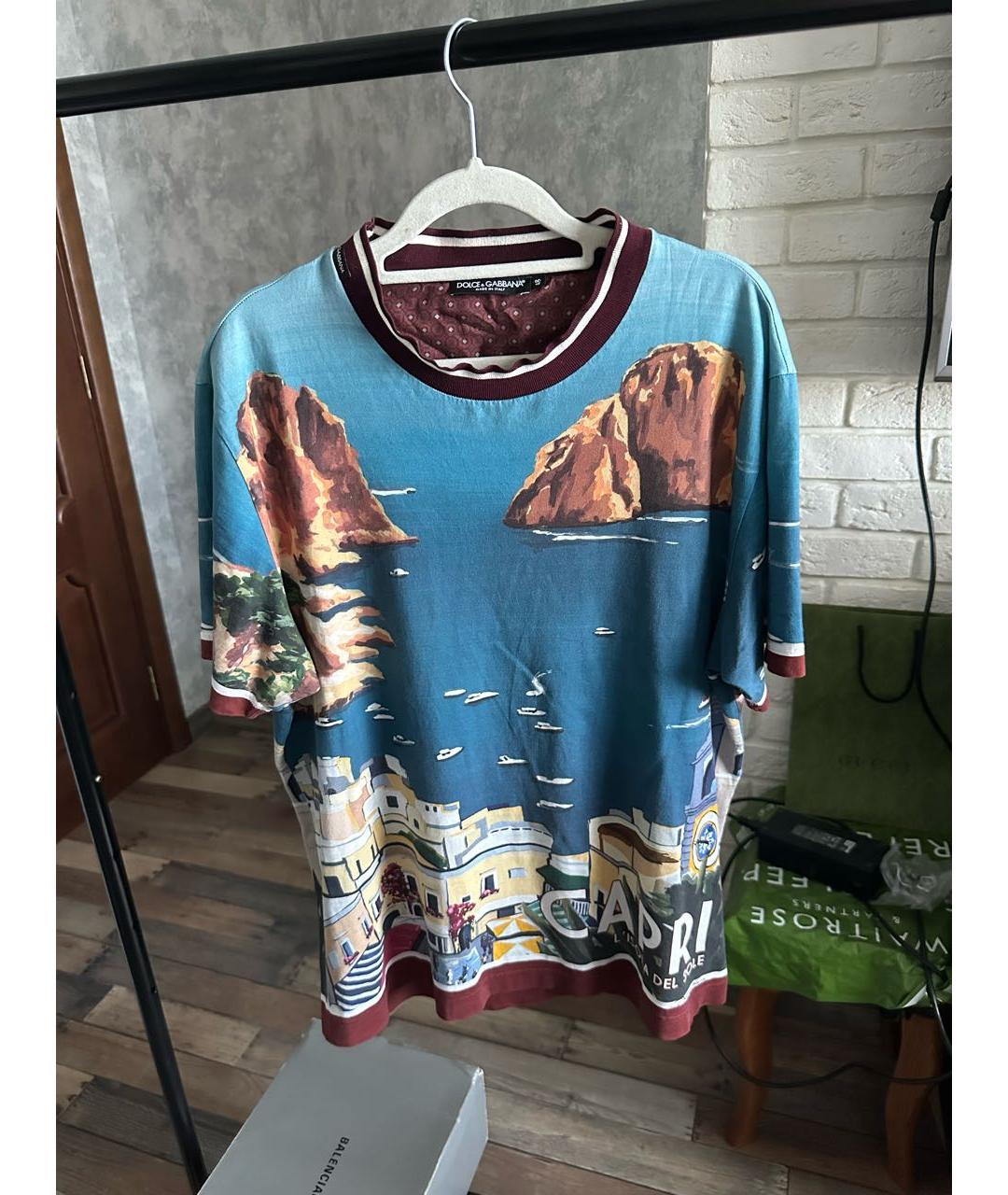 DOLCE&GABBANA Синяя хлопковая футболка, фото 5