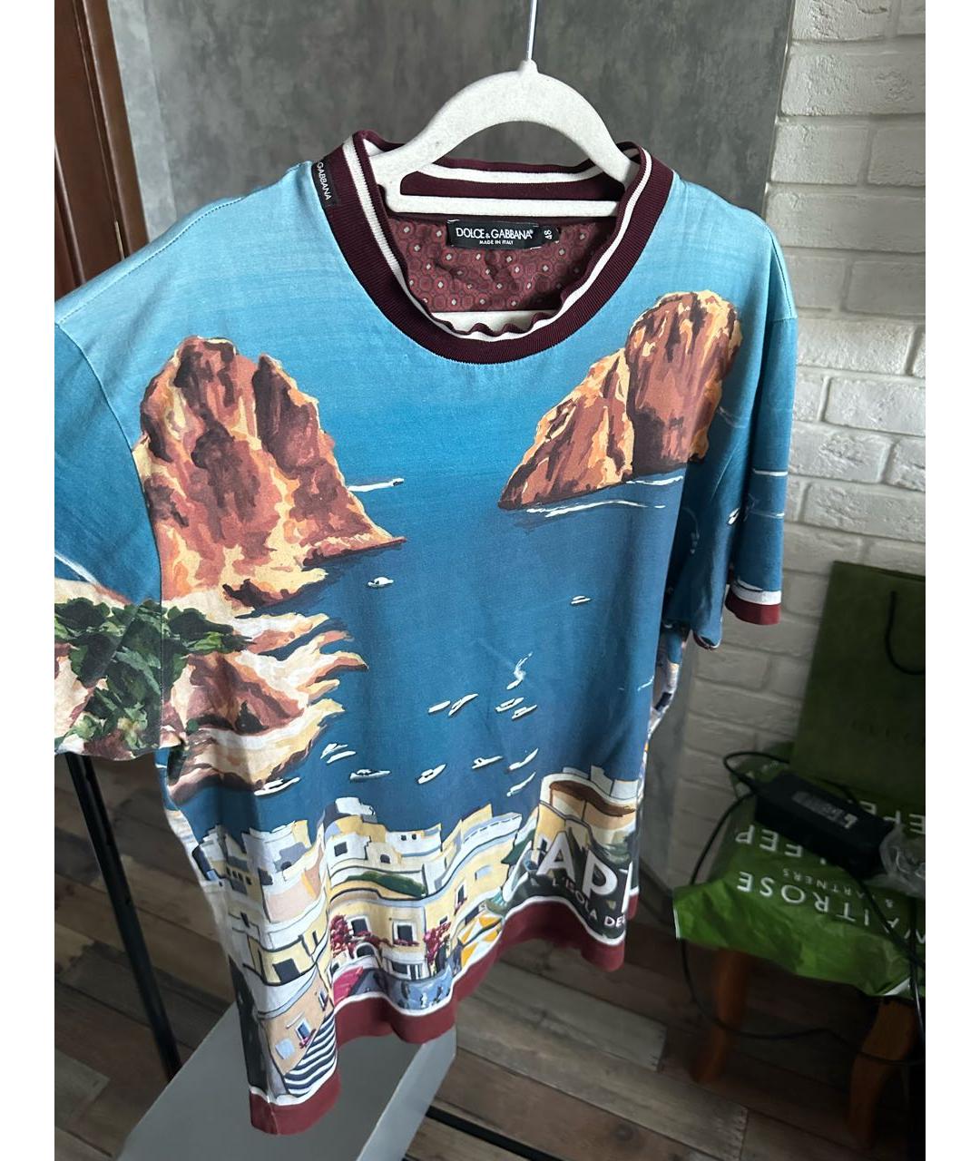 DOLCE&GABBANA Синяя хлопковая футболка, фото 3