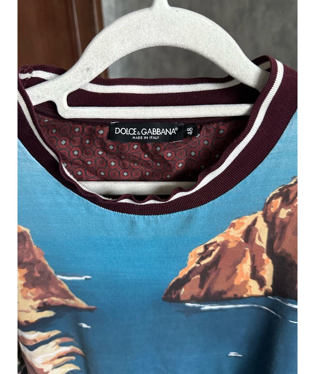 DOLCE&GABBANA Синяя хлопковая футболка, фото 4