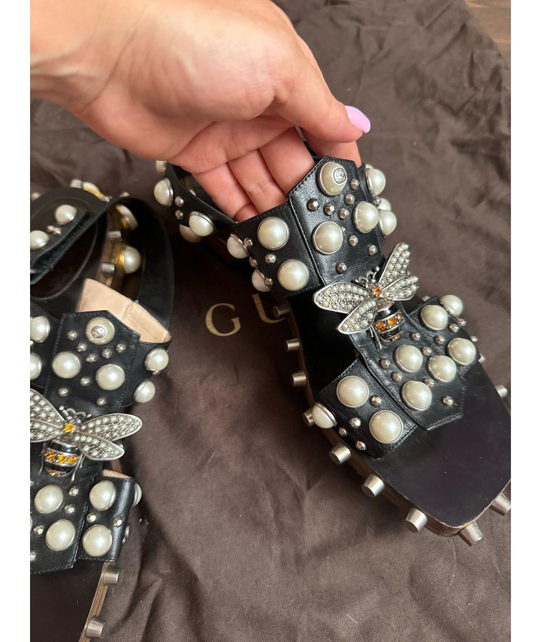 GUCCI Черные кожаные сандалии, фото 5