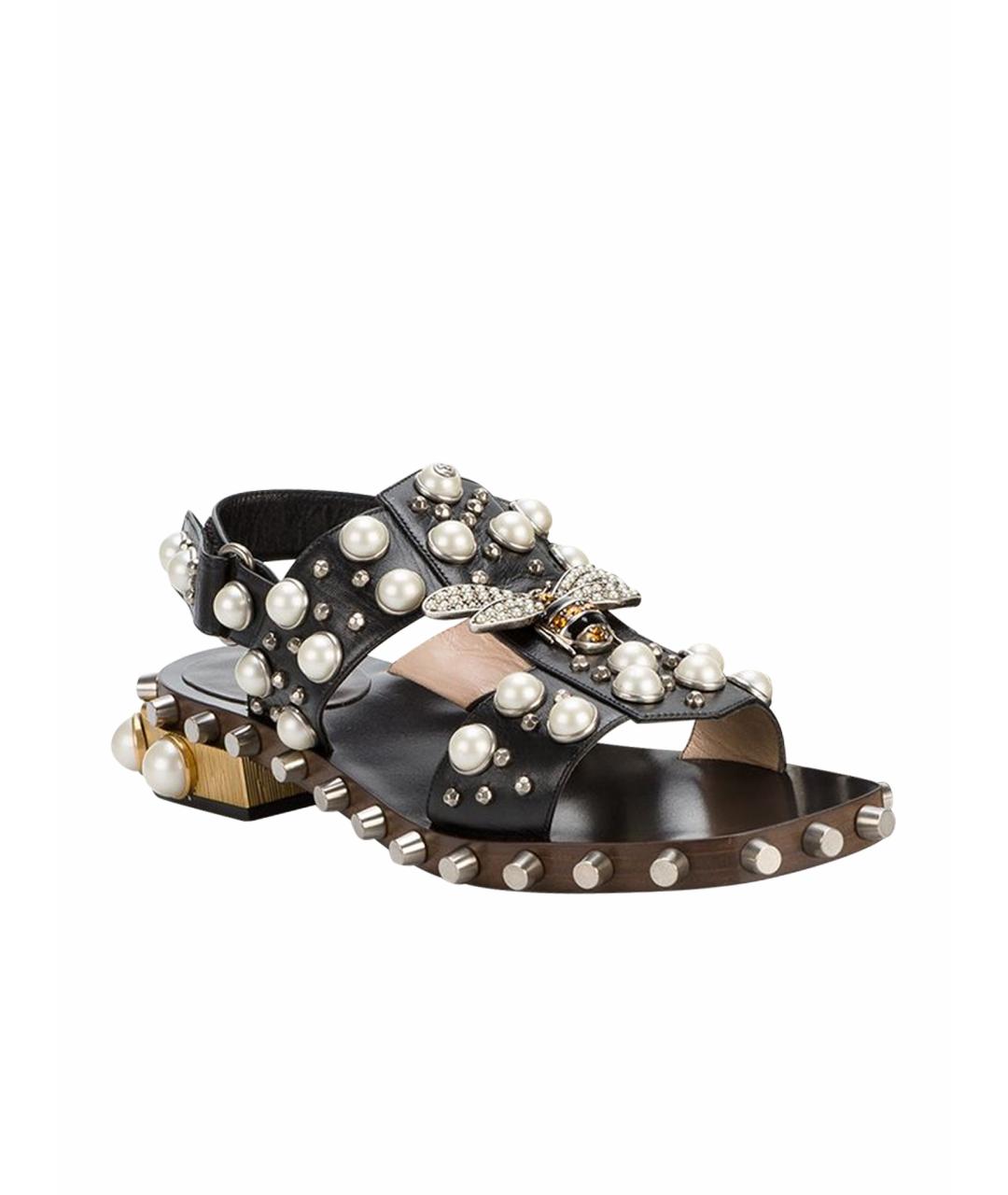 GUCCI Черные кожаные сандалии, фото 1