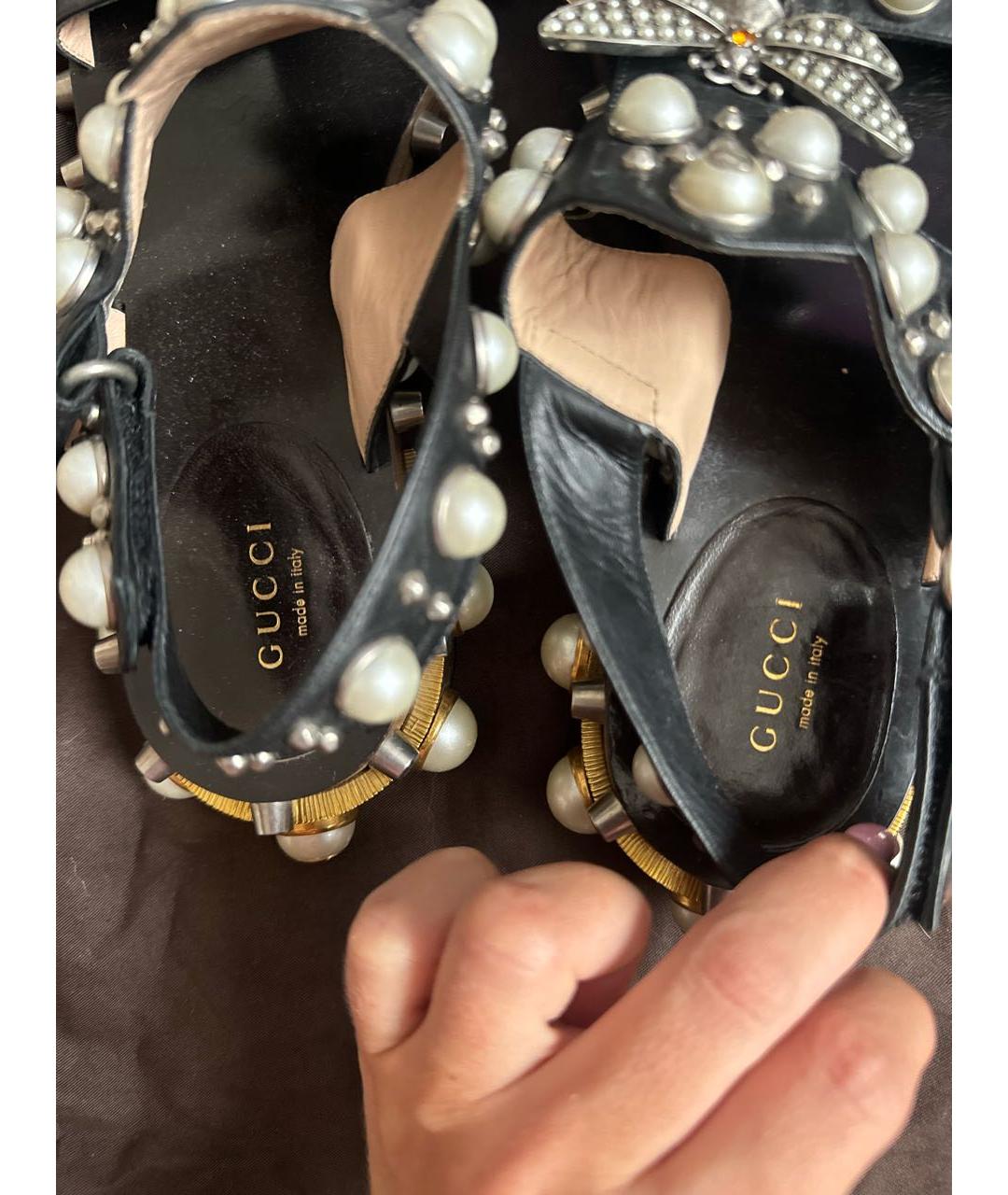 GUCCI Черные кожаные сандалии, фото 4