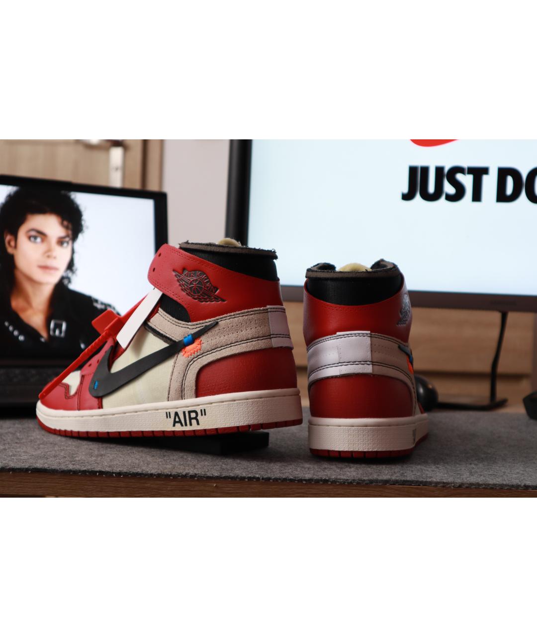 NIKE X OFF-WHITE Красные кожаные высокие кроссовки / кеды, фото 2