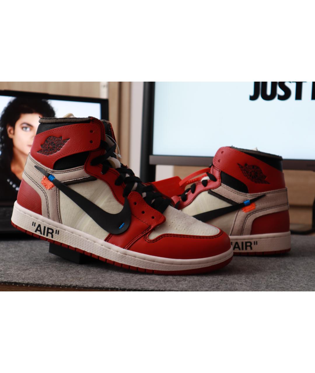 NIKE X OFF-WHITE Красные кожаные высокие кроссовки / кеды, фото 3