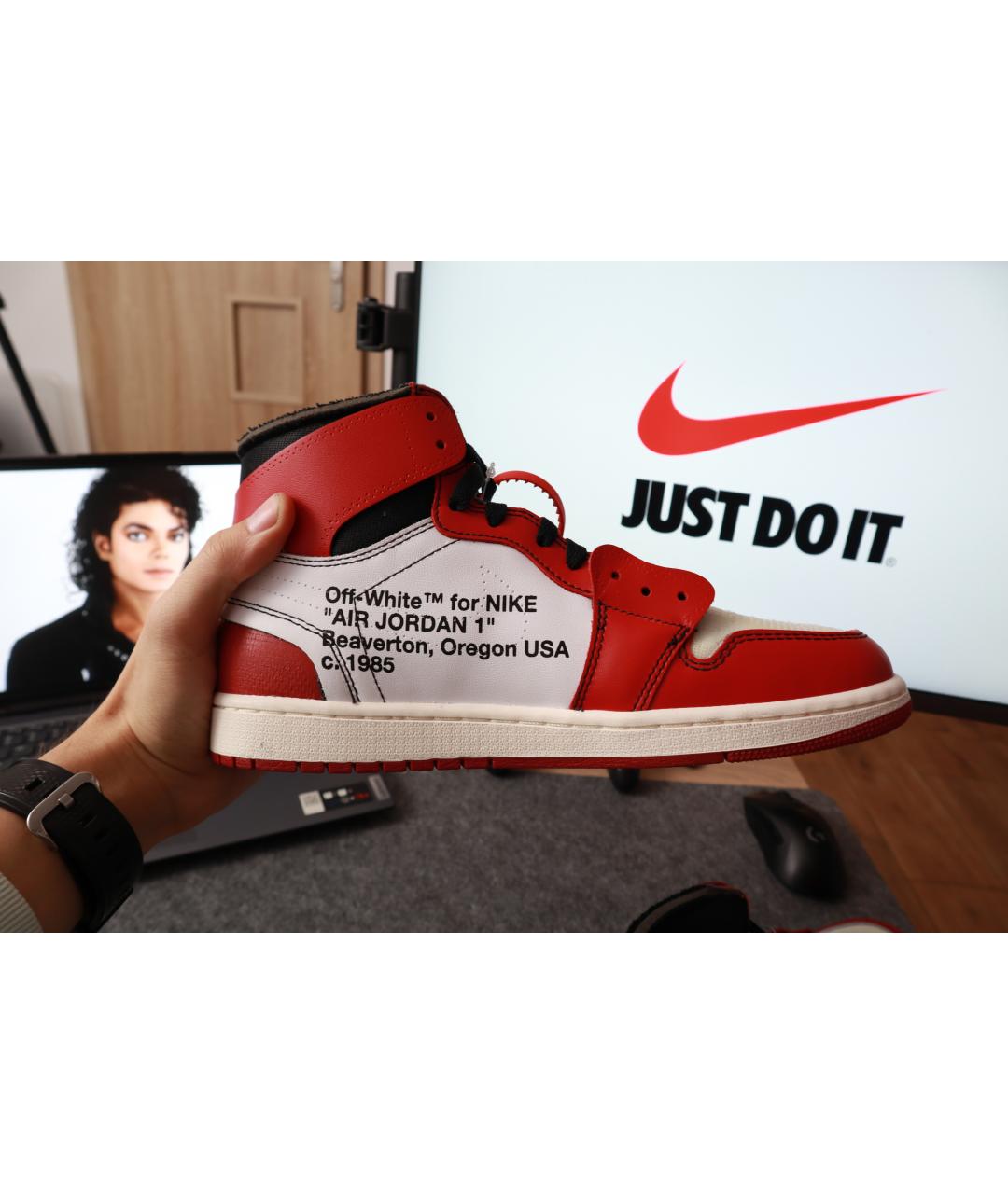 NIKE X OFF-WHITE Красные кожаные высокие кроссовки / кеды, фото 4