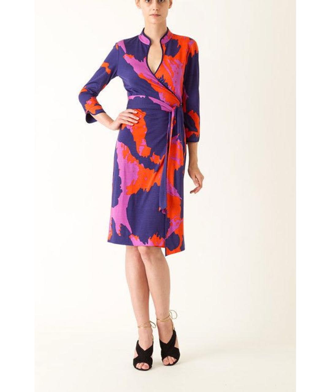 DIANE VON FURSTENBERG Фиолетовое шелковое повседневное платье, фото 6