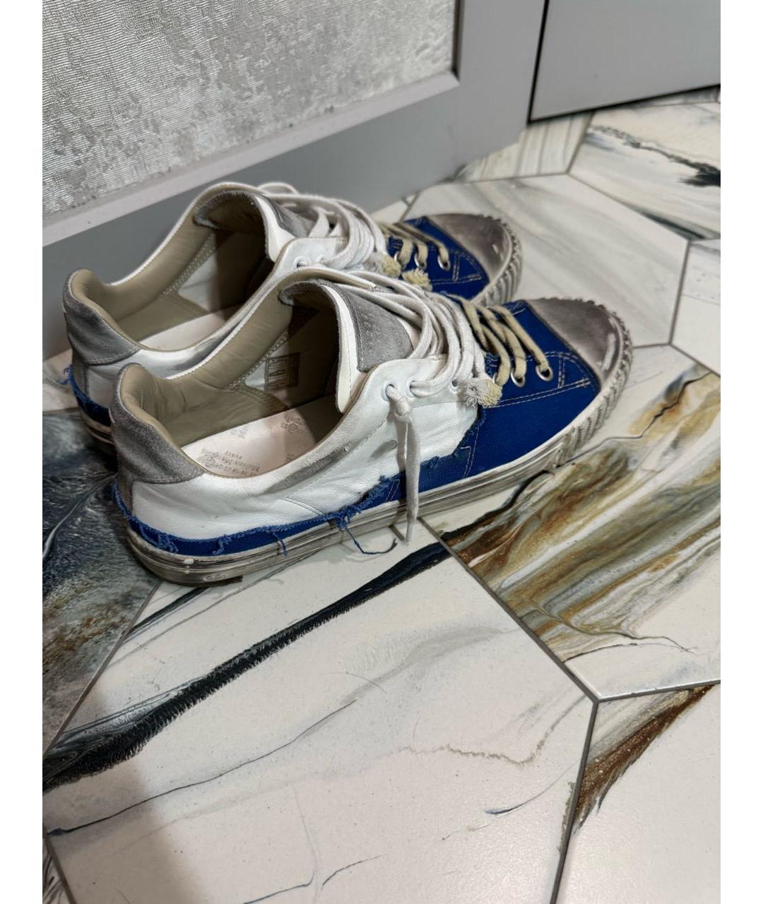 MAISON MARGIELA Синие кожаные низкие кроссовки / кеды, фото 2