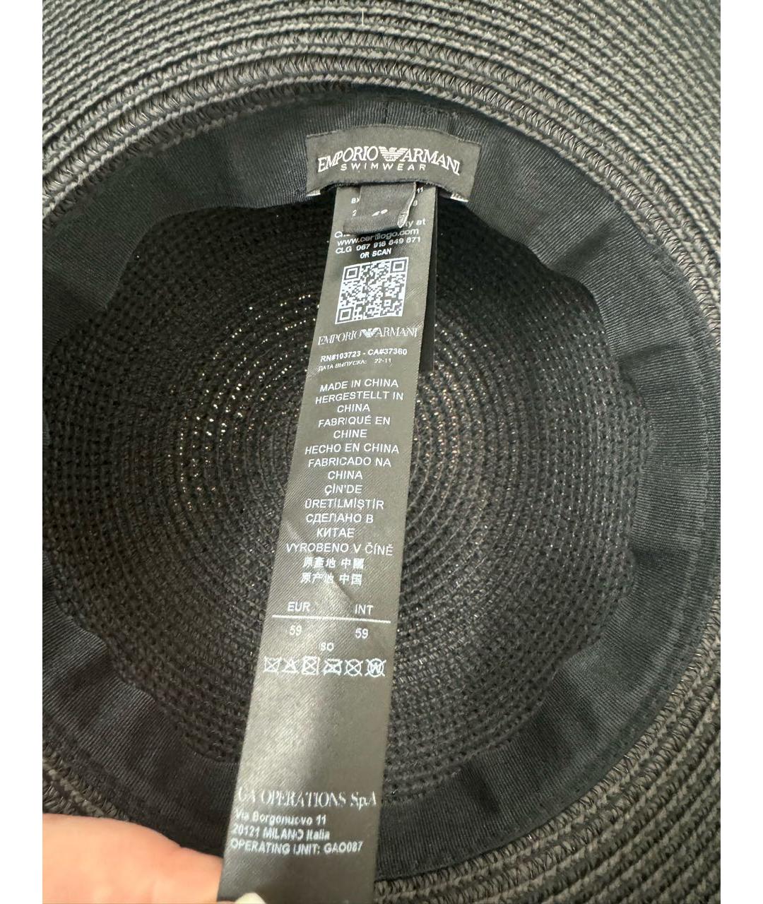 EMPORIO ARMANI Черная синтетическая шляпа, фото 6