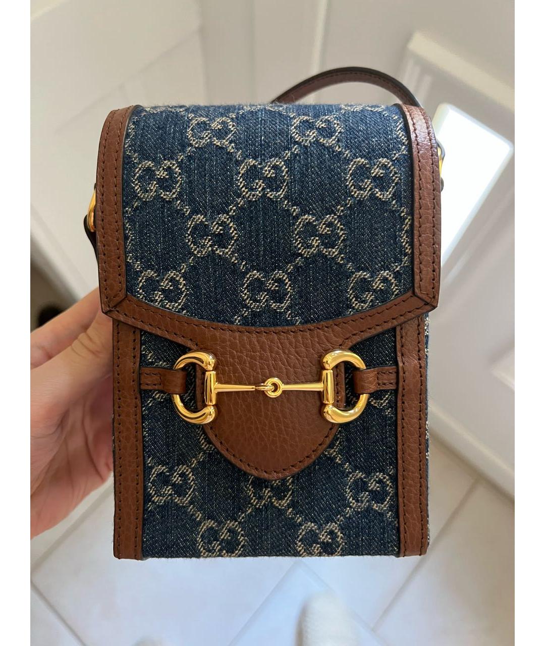GUCCI Темно-синяя хлопковая сумка через плечо, фото 8