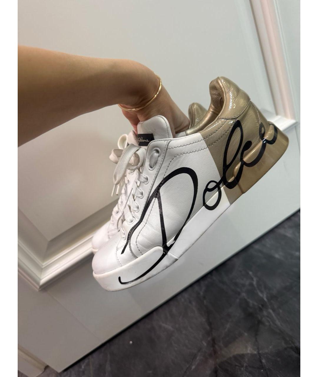 DOLCE&GABBANA Белые кожаные кеды, фото 2