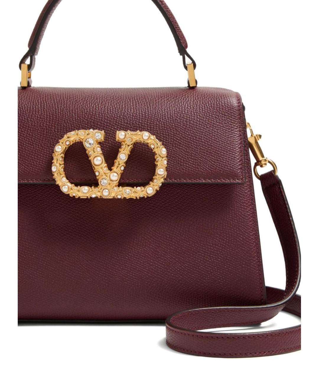 VALENTINO Бордовая кожаная сумка с короткими ручками, фото 4