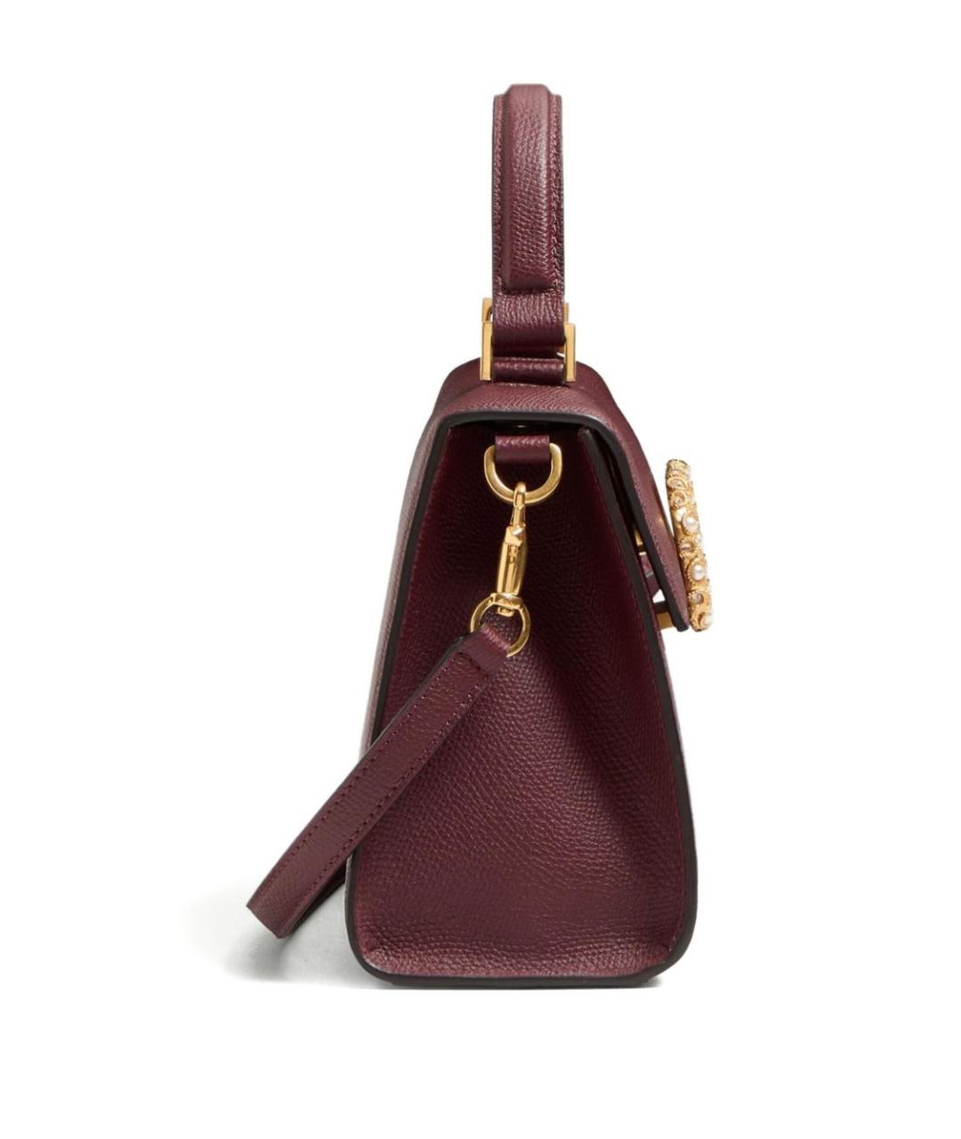 VALENTINO Бордовая кожаная сумка с короткими ручками, фото 6