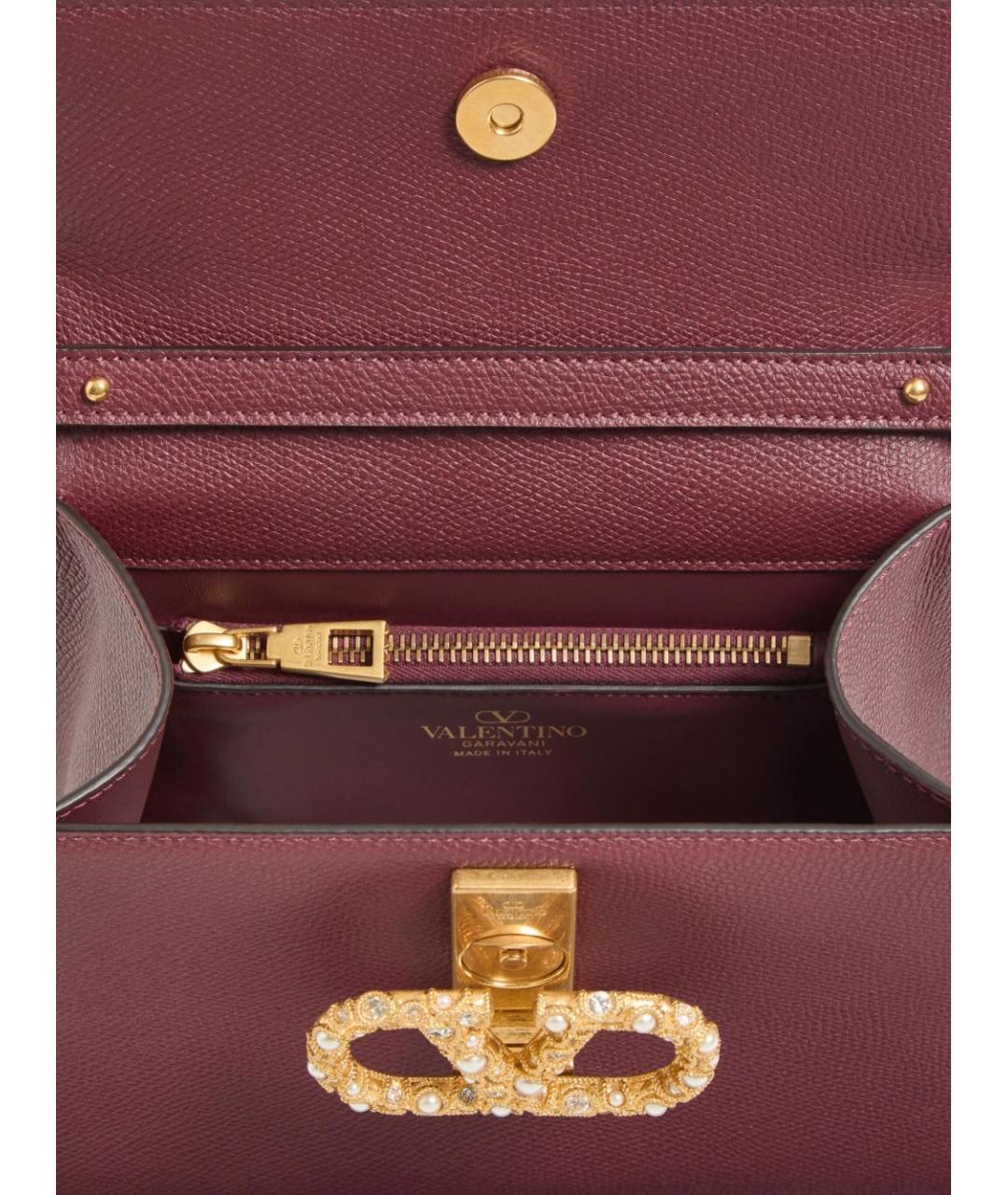 VALENTINO Бордовая кожаная сумка с короткими ручками, фото 5