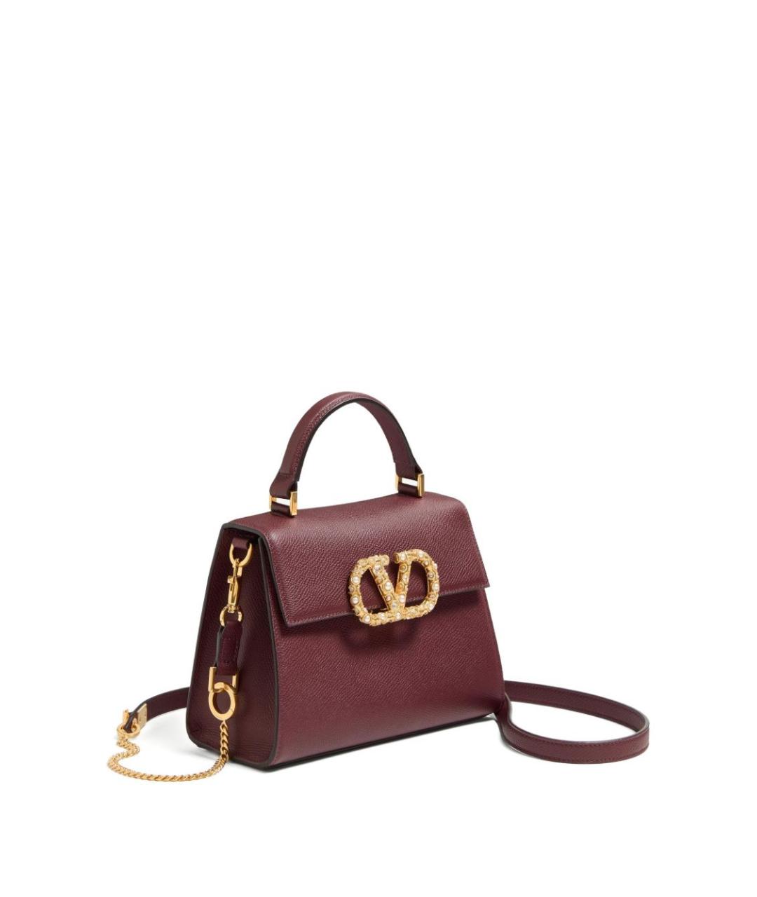 VALENTINO Бордовая кожаная сумка с короткими ручками, фото 3