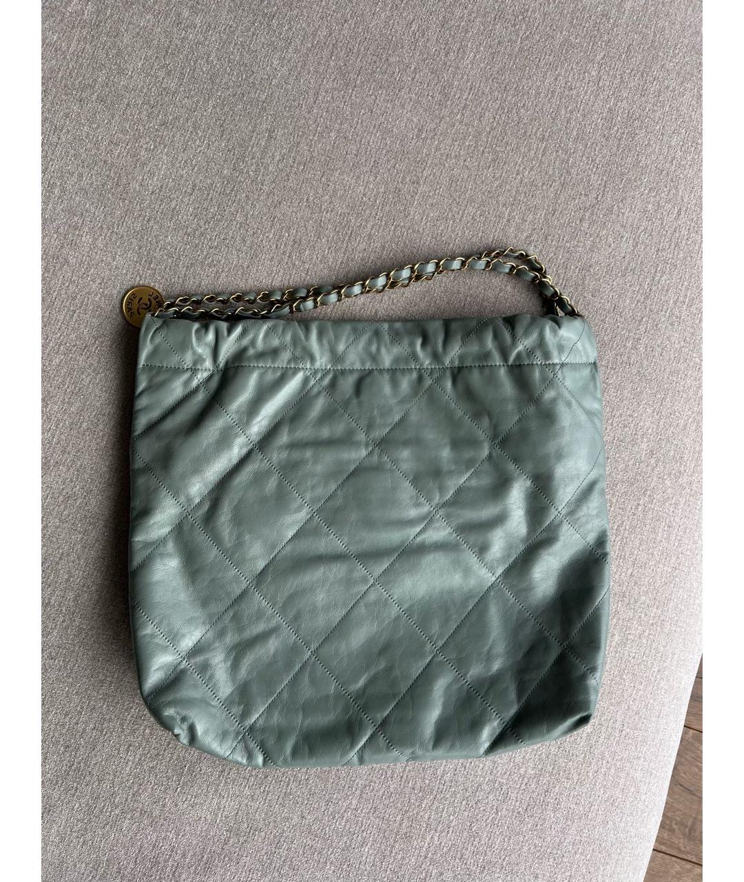 CHANEL Бирюзовая кожаная сумка тоут, фото 2