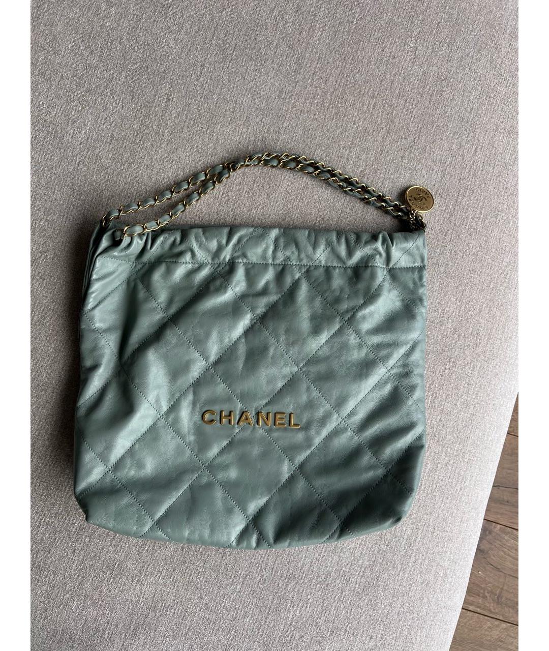 CHANEL Бирюзовая кожаная сумка тоут, фото 5