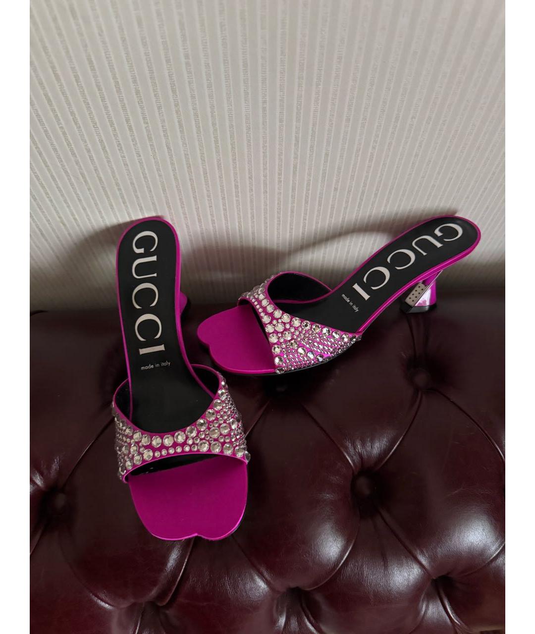 GUCCI Фуксия текстильные мюли, фото 4