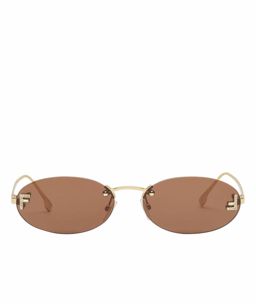 FENDI Коричневые металлические солнцезащитные очки, фото 1