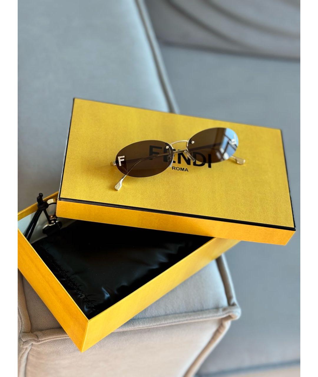 FENDI Коричневые металлические солнцезащитные очки, фото 2