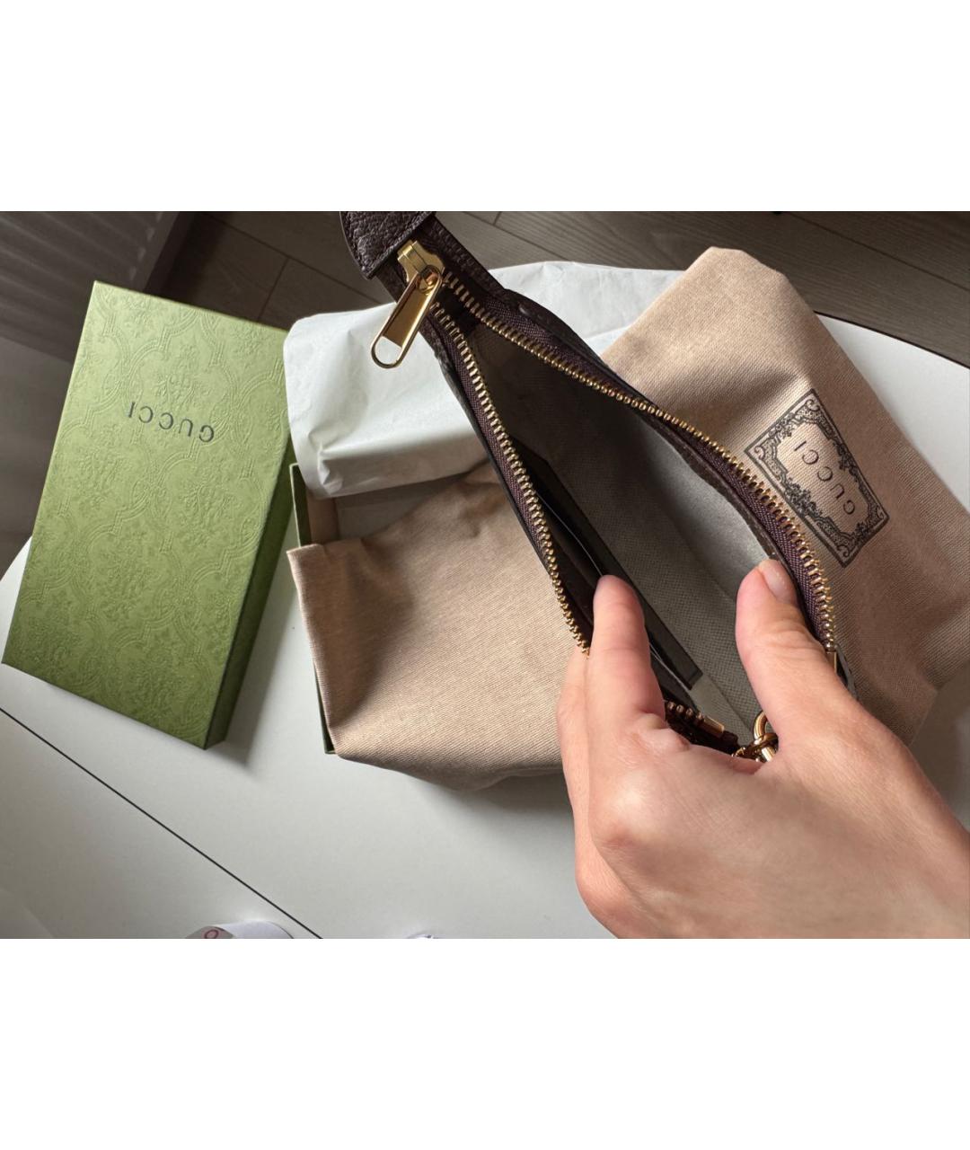 GUCCI Коричневая кожаная сумка с короткими ручками, фото 5