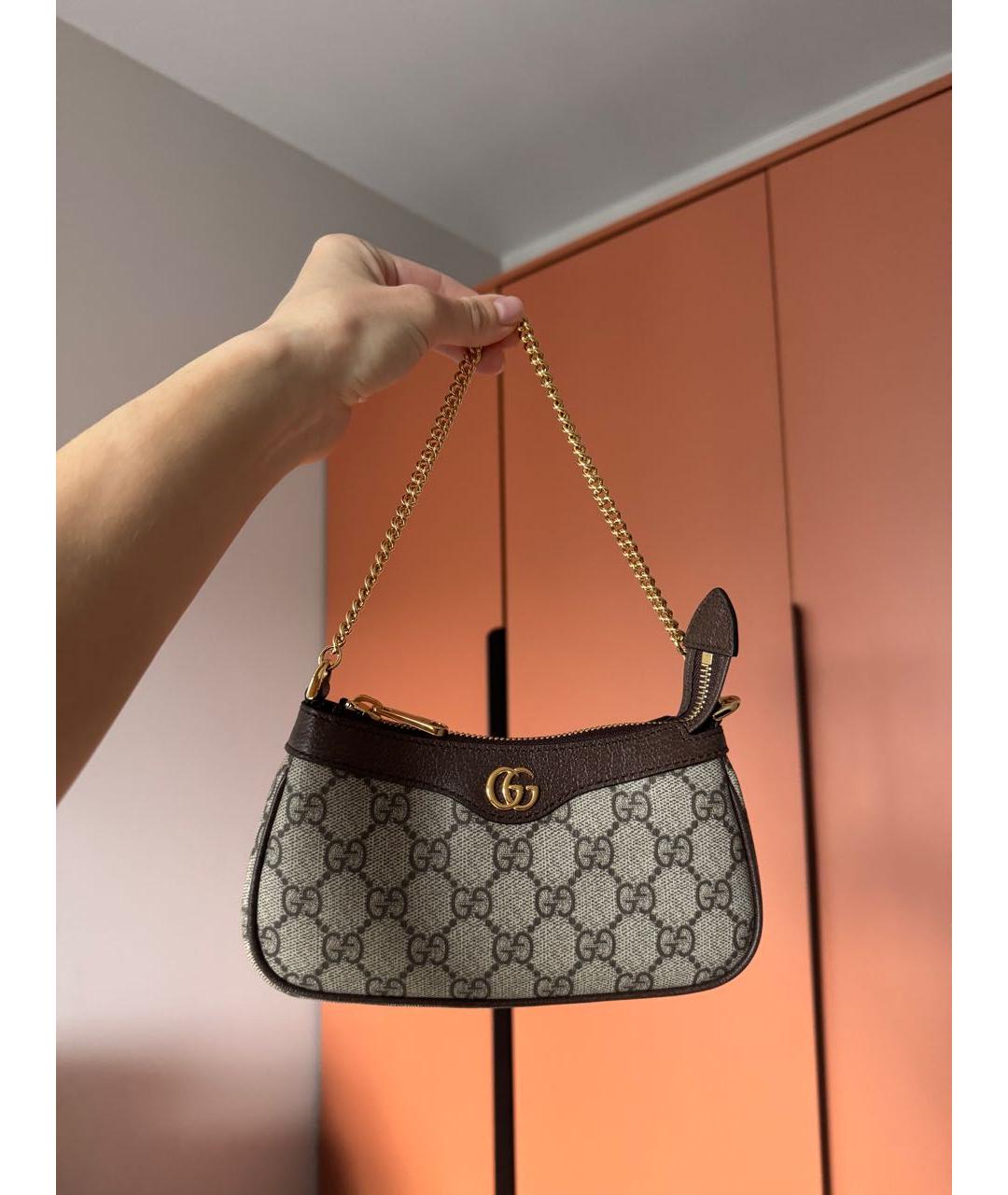 GUCCI Коричневая кожаная сумка с короткими ручками, фото 2
