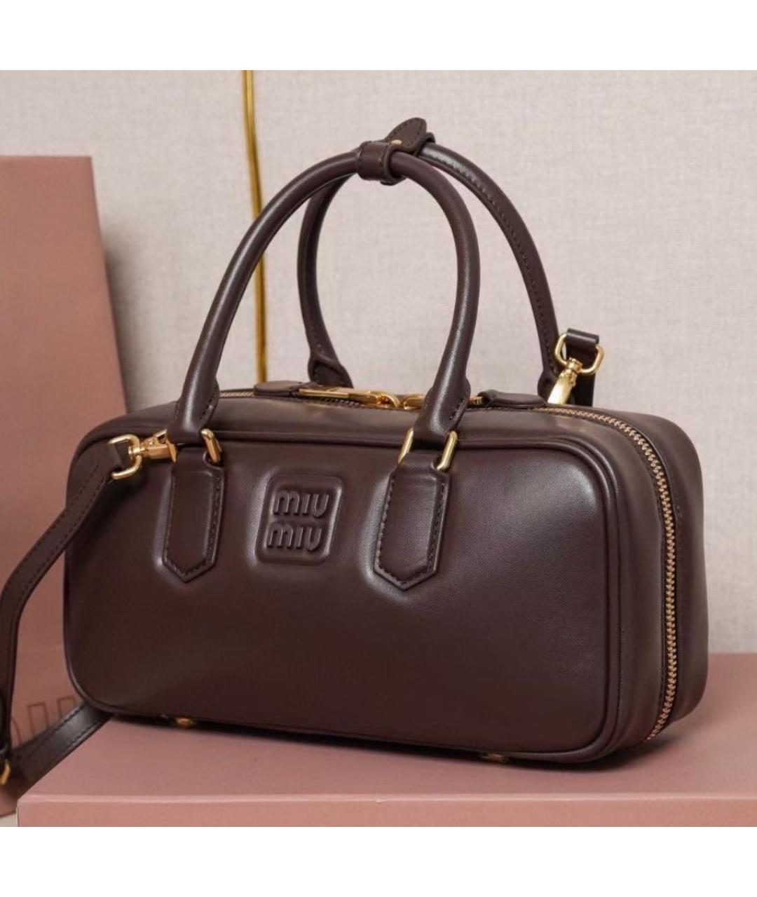 MIU MIU Коричневая кожаная сумка с короткими ручками, фото 5