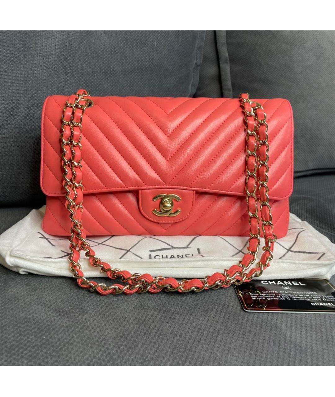 CHANEL Коралловая кожаная сумка через плечо, фото 7