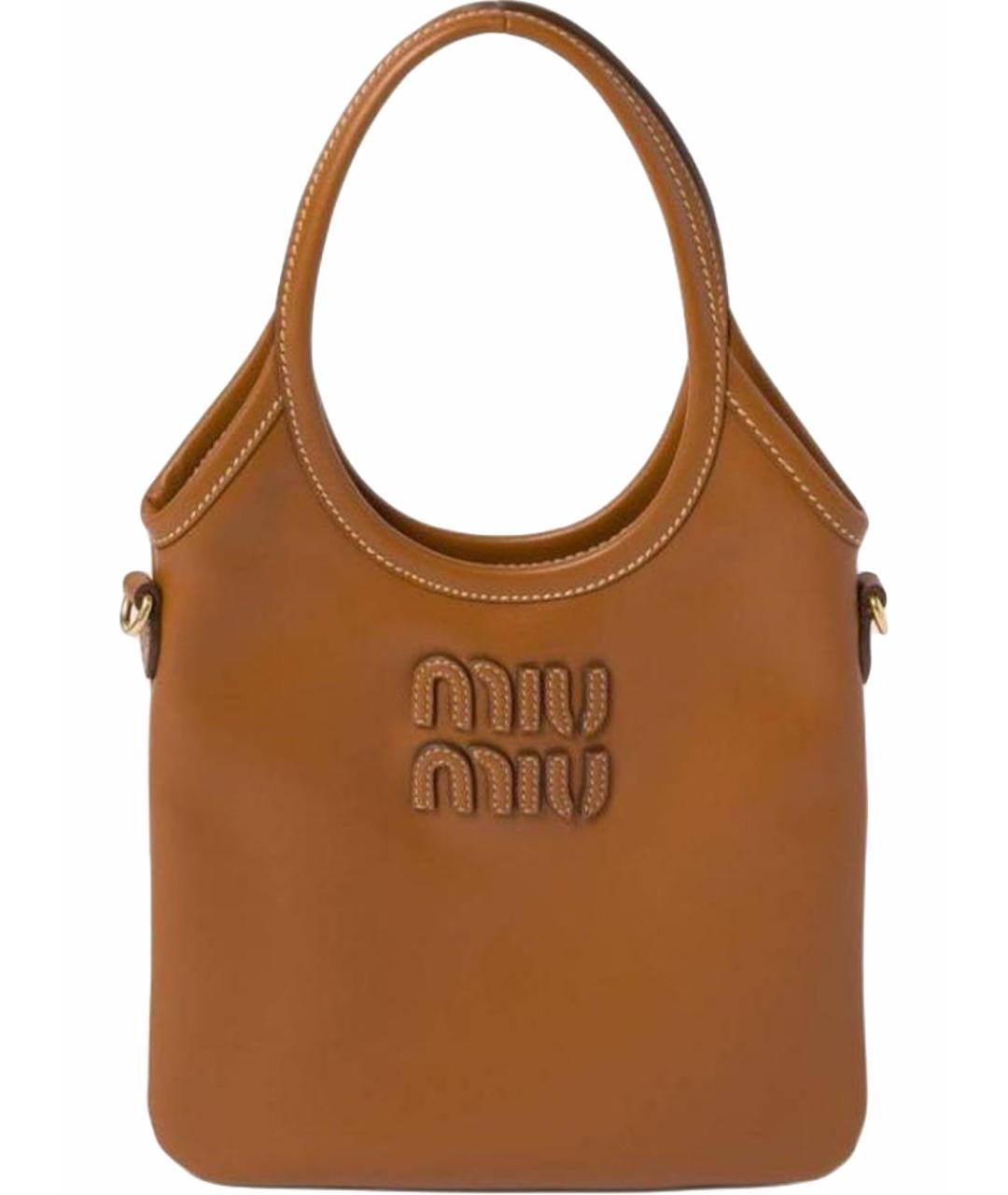 MIU MIU Коричневая кожаная сумка с короткими ручками, фото 1