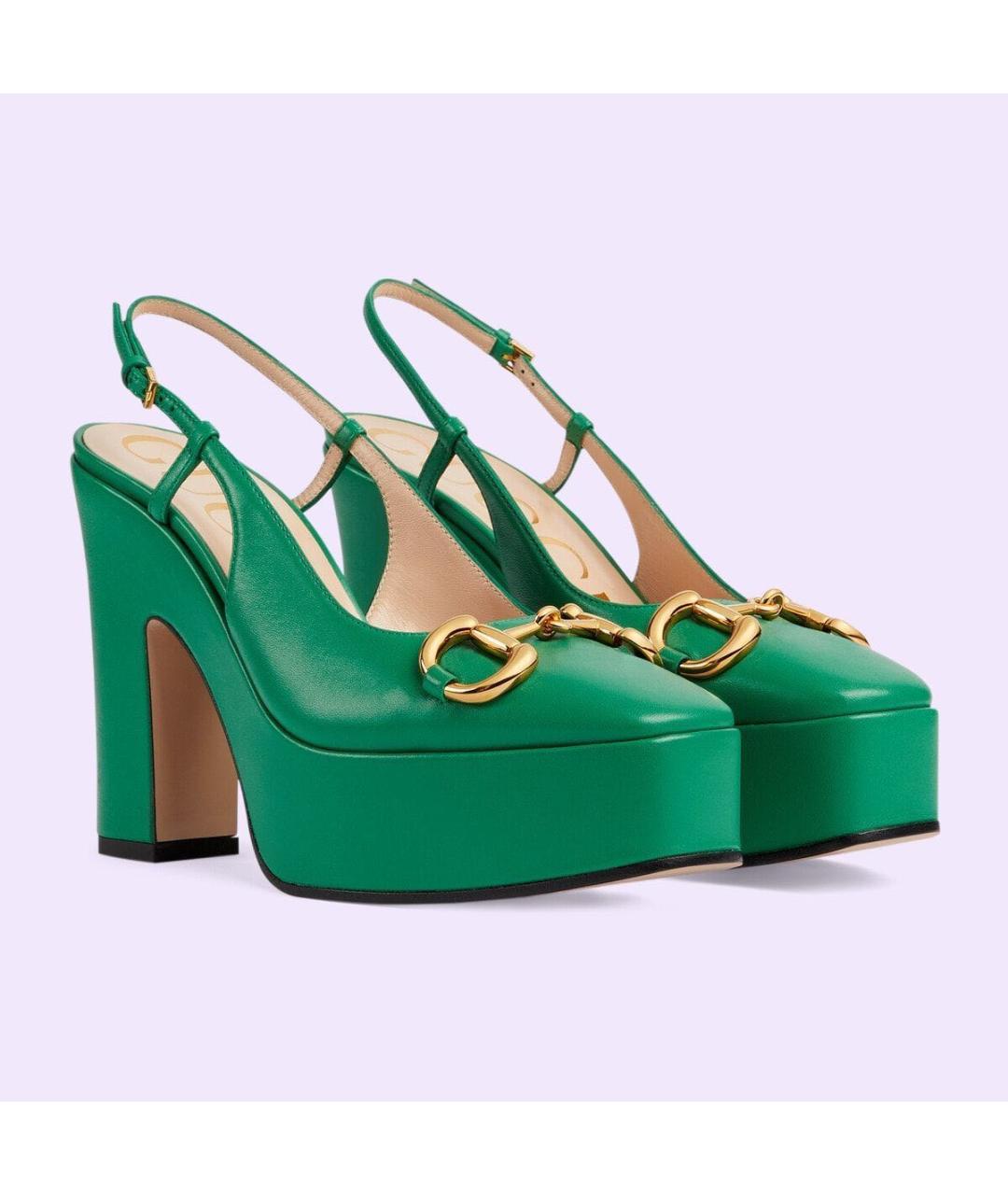 GUCCI Зеленые кожаные туфли, фото 3