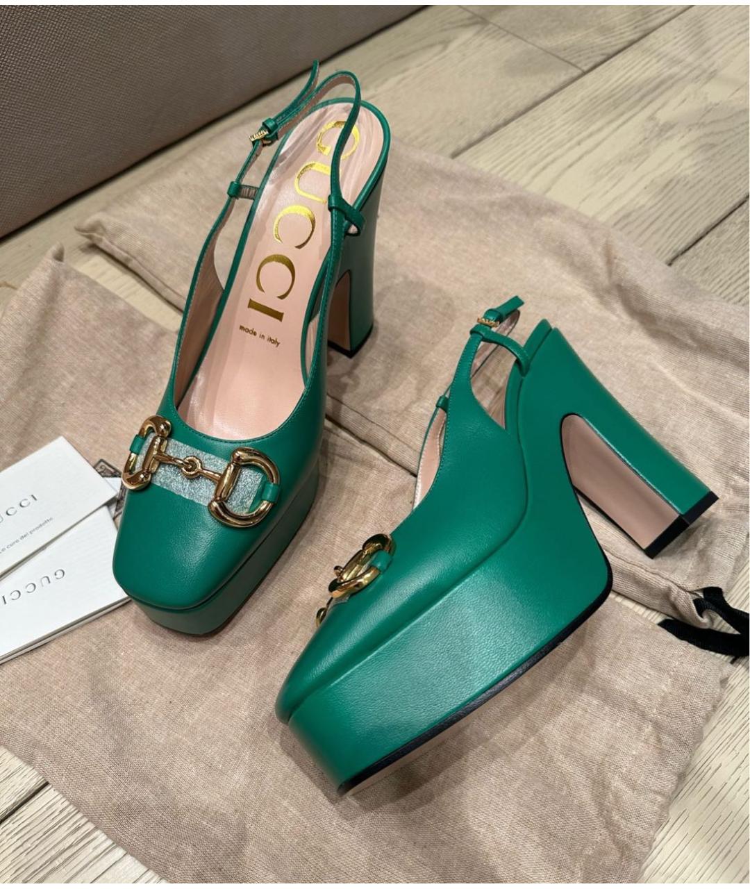 GUCCI Зеленые кожаные туфли, фото 4