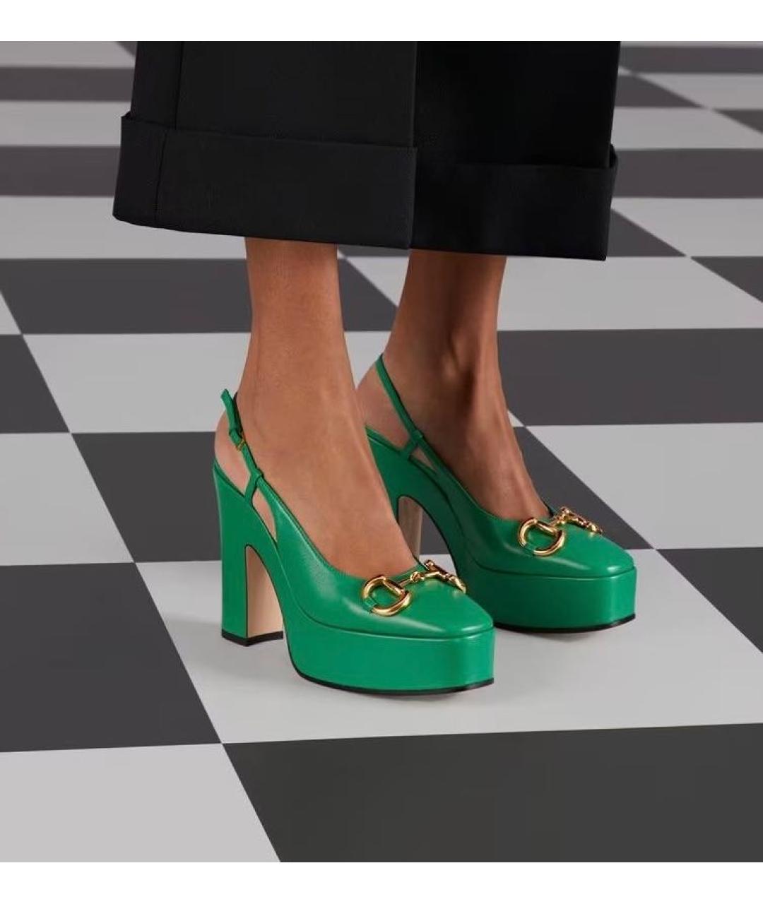 GUCCI Зеленые кожаные туфли, фото 2