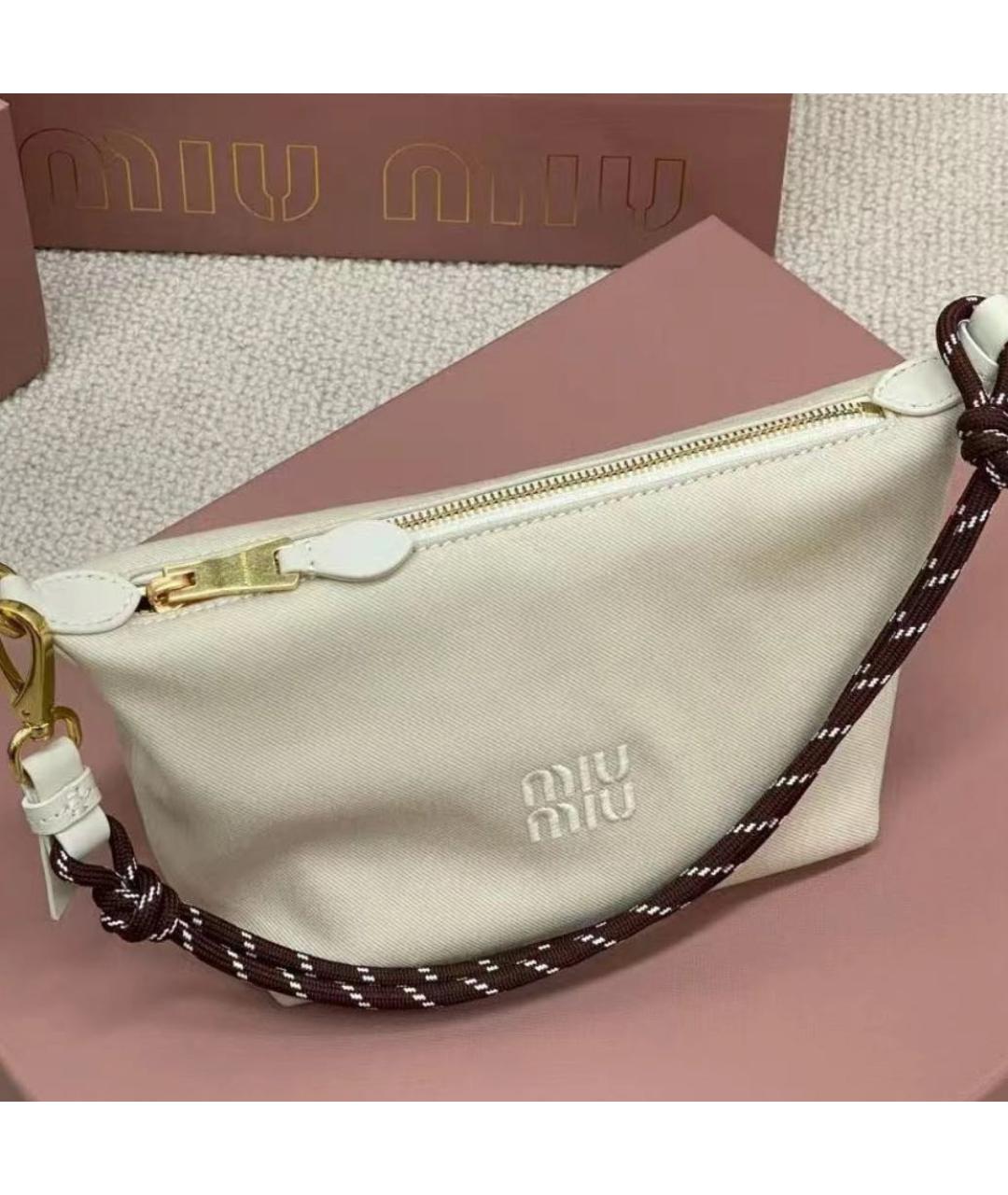 MIU MIU Белая хлопковая сумка с короткими ручками, фото 5