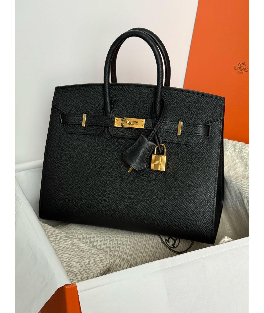 HERMES Черная кожаная сумка с короткими ручками, фото 2