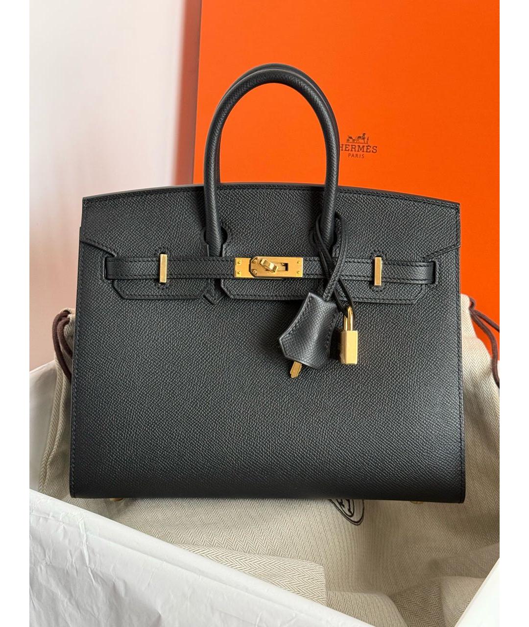HERMES Черная кожаная сумка с короткими ручками, фото 6