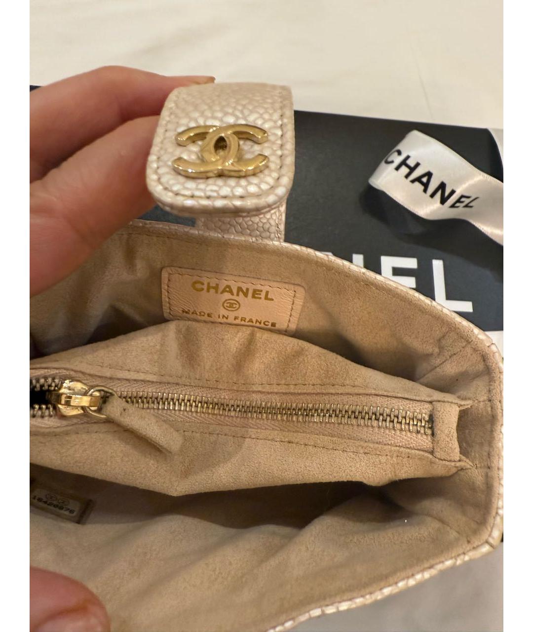 CHANEL Бежевый кожаный кошелек, фото 4