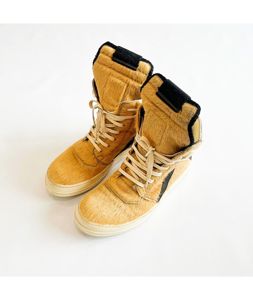 RICK OWENS Желтые кожаные высокие кроссовки / кеды, фото 2
