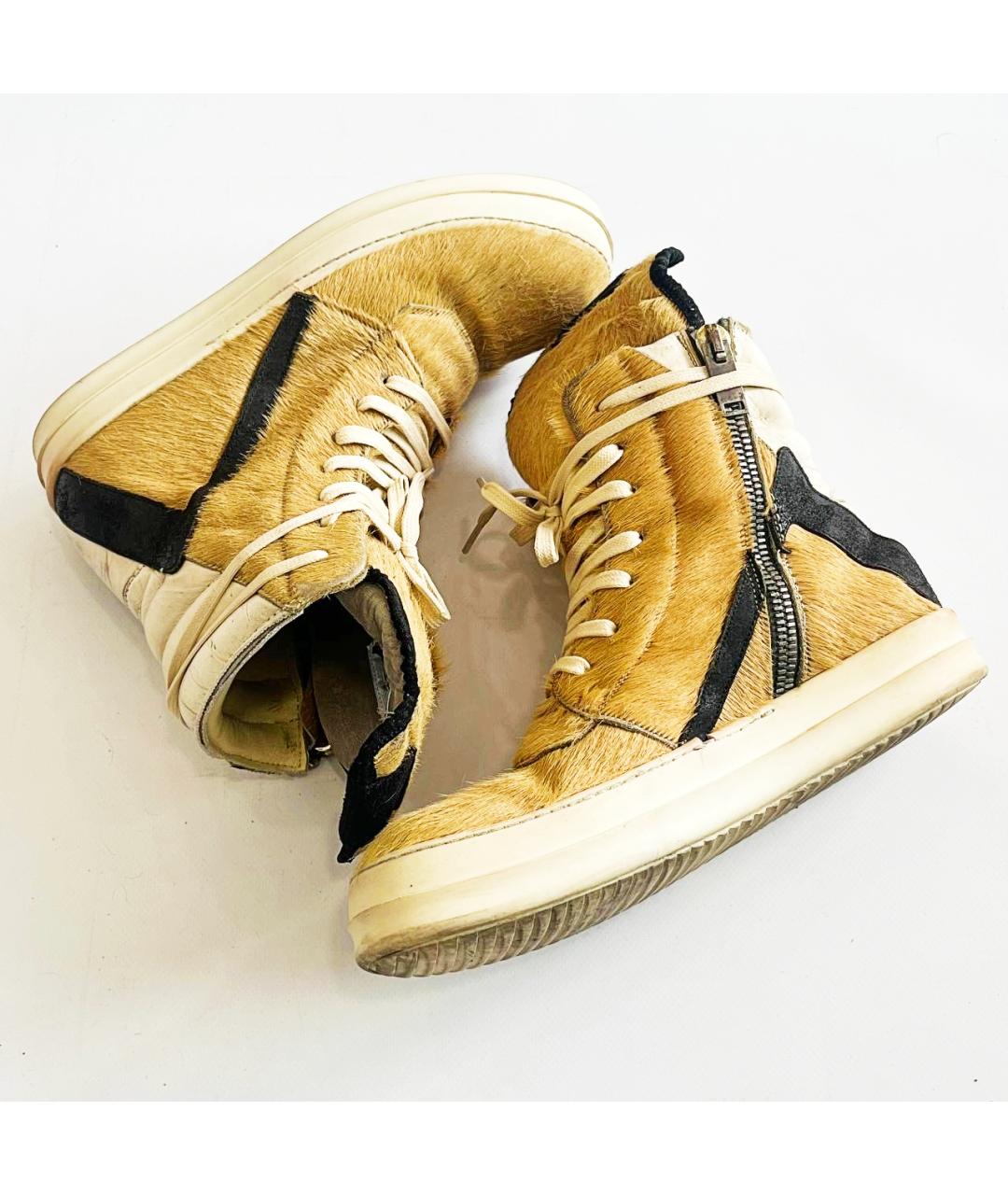 RICK OWENS Желтые кожаные высокие кроссовки / кеды, фото 3