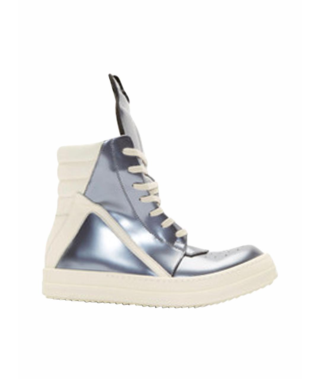 RICK OWENS Серебряные кожаные высокие кроссовки / кеды, фото 1
